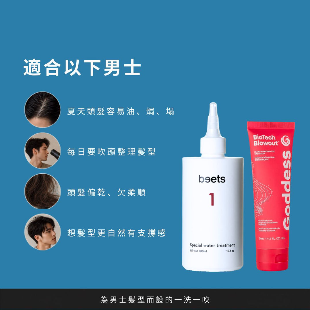 Men blowing drying hair with volume and texture 控塌髮型