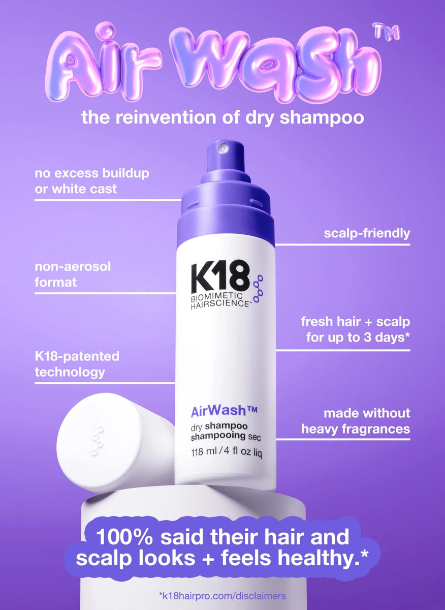 K18 AirWash Dry Shampoo bottle non-aerosol spray 乾洗髮噴霧 - Clove Beauty
